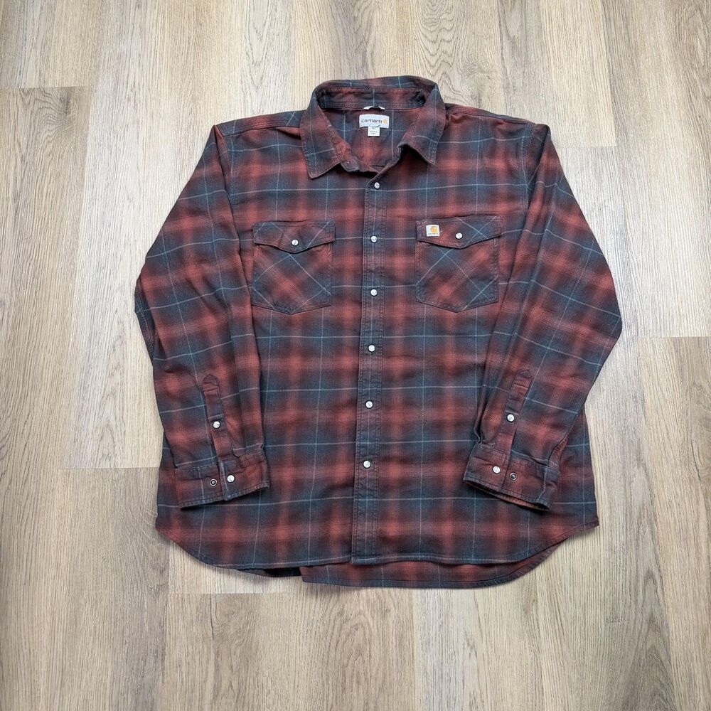 Carhartt Shirt Mens 2XL Red Plaid Flannel Long Sleeve Button Up Relaxed Fit
